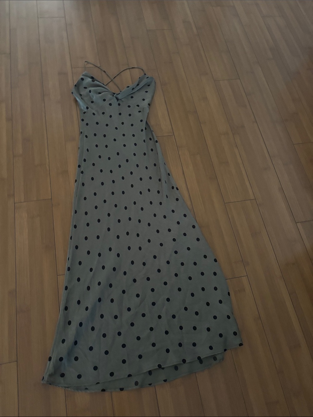 Zara Olive Green Polka Dot Maxi Slip Dress